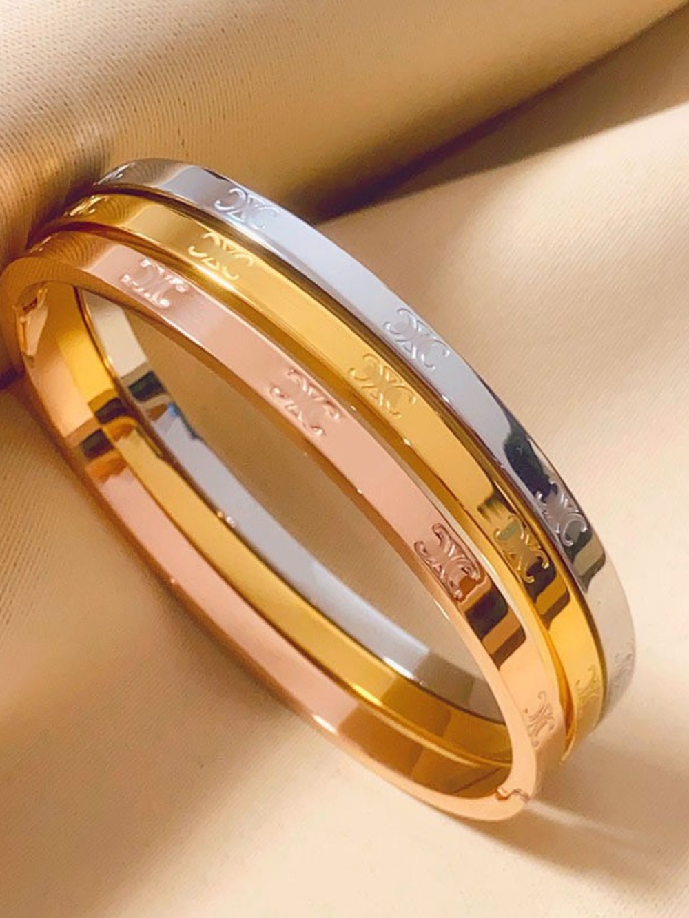 Tri-Color Triomphe Inspired Bangle Bracelet Stack - Set of 3